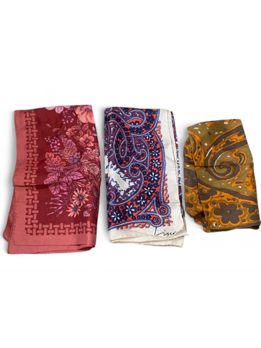 Vintage Printed Paisley Floral Silk-Feel Scarf Set